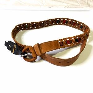 100% leather Brown Braided Belt Sz M woven fabric boho western festival